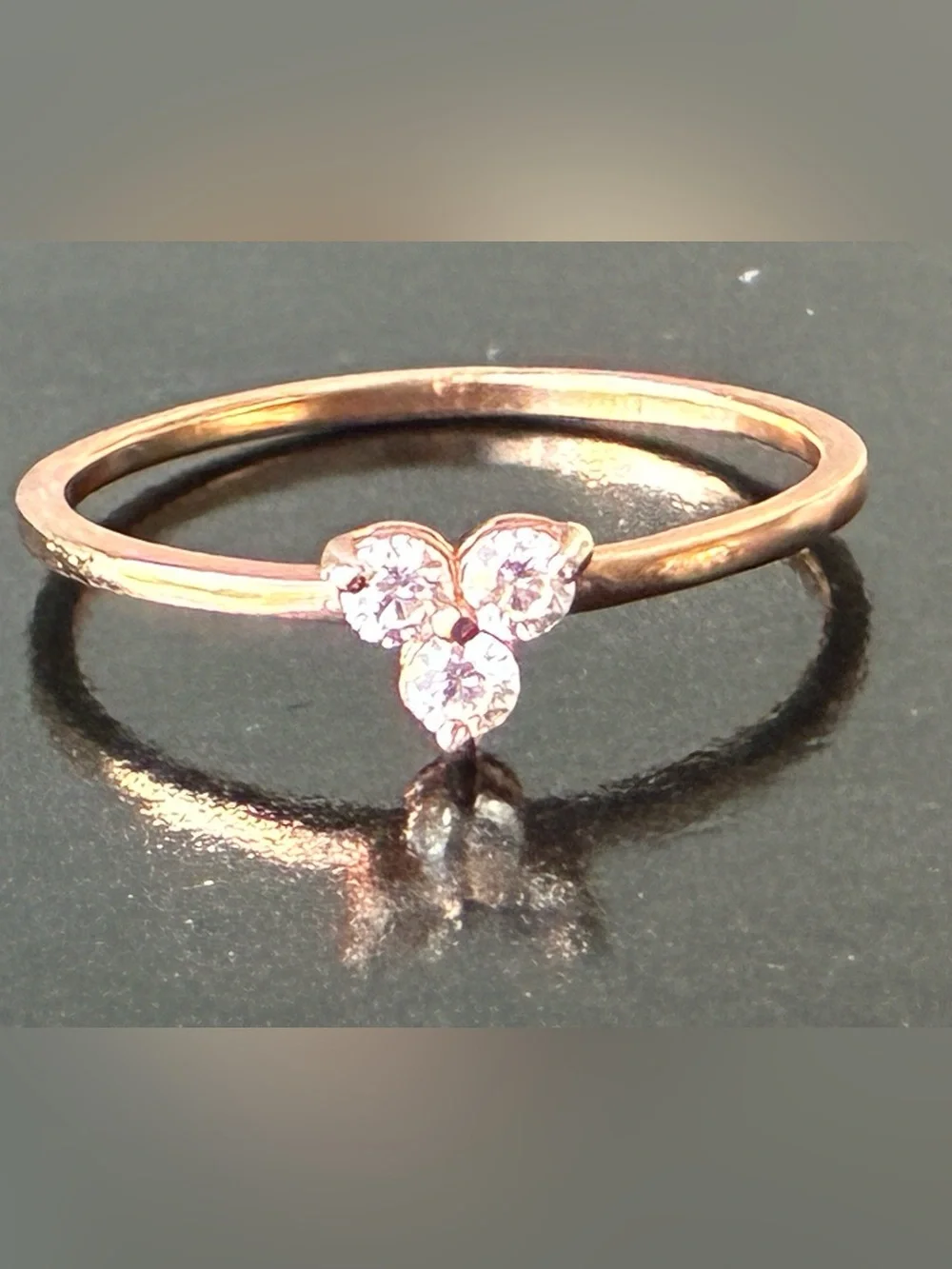 925 Sterling Silver Delicate Rose Gold Trio-Cluster Ring Sz 8
